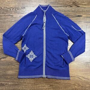 Athleta Sweater Womens XL Blue Winter Snowplow Full Zip Mock Neck Pockets